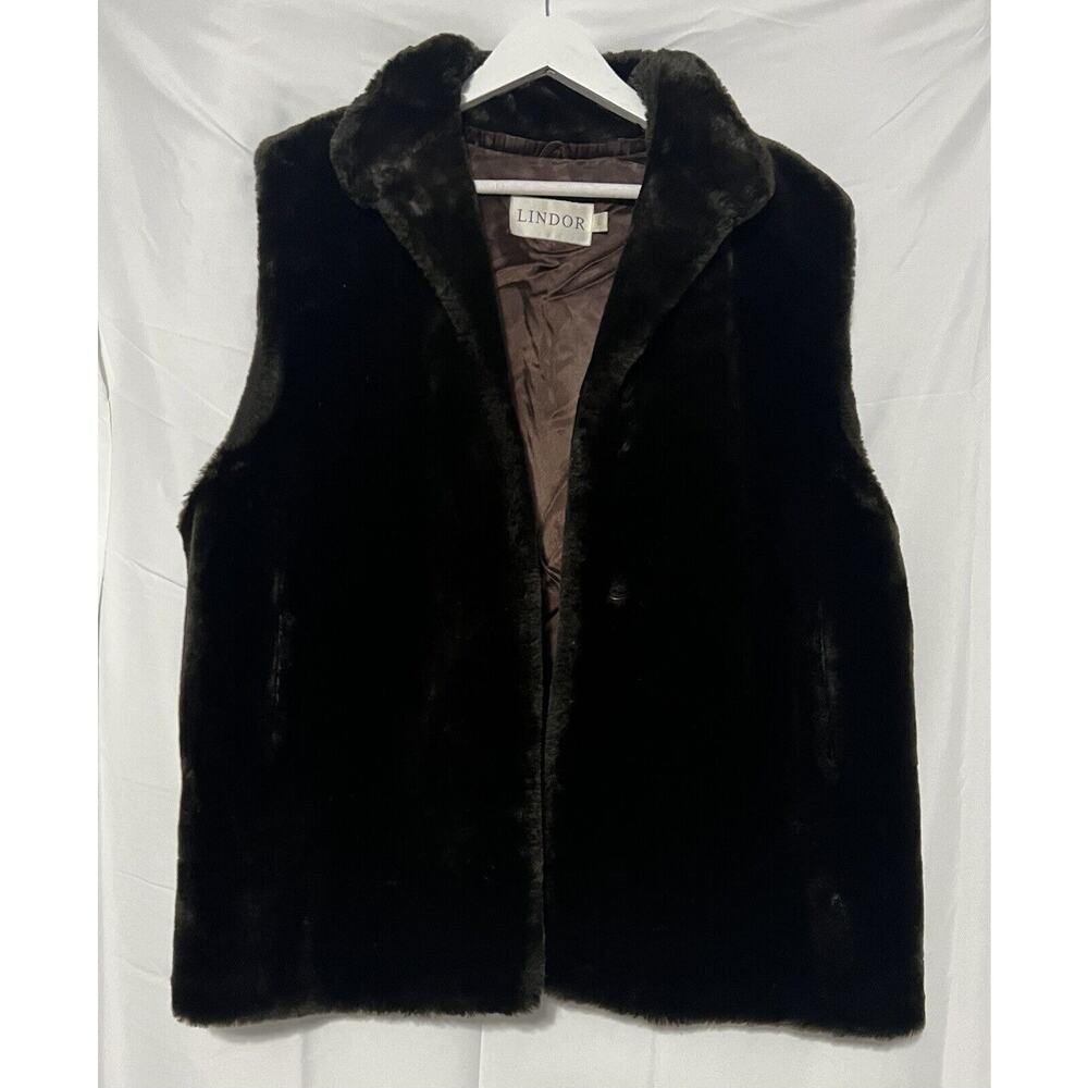 Vintage Lindor beautiful Faux Fur Vest Brown Womens large Fall winter luxury